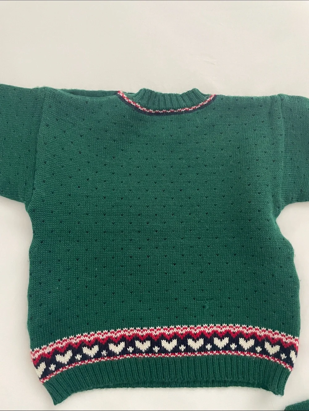 Green Knit Baby Set with Heart Trim Vintage Size 1 Made in France
